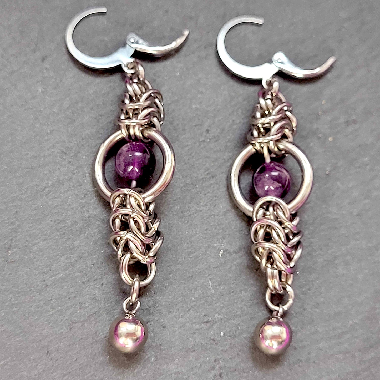 Amethyst mid loop box chain earrings