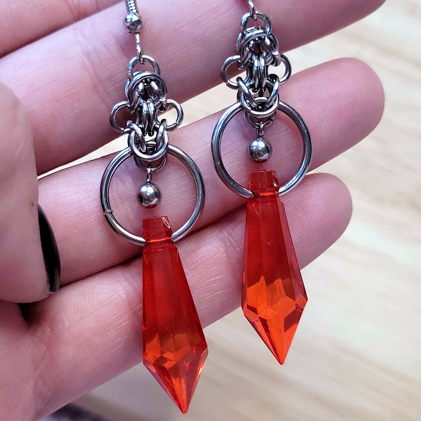 Large loop byzantine red gem earrings