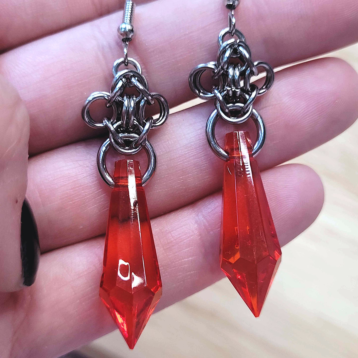 Byzantine flower and red gem drop earrings