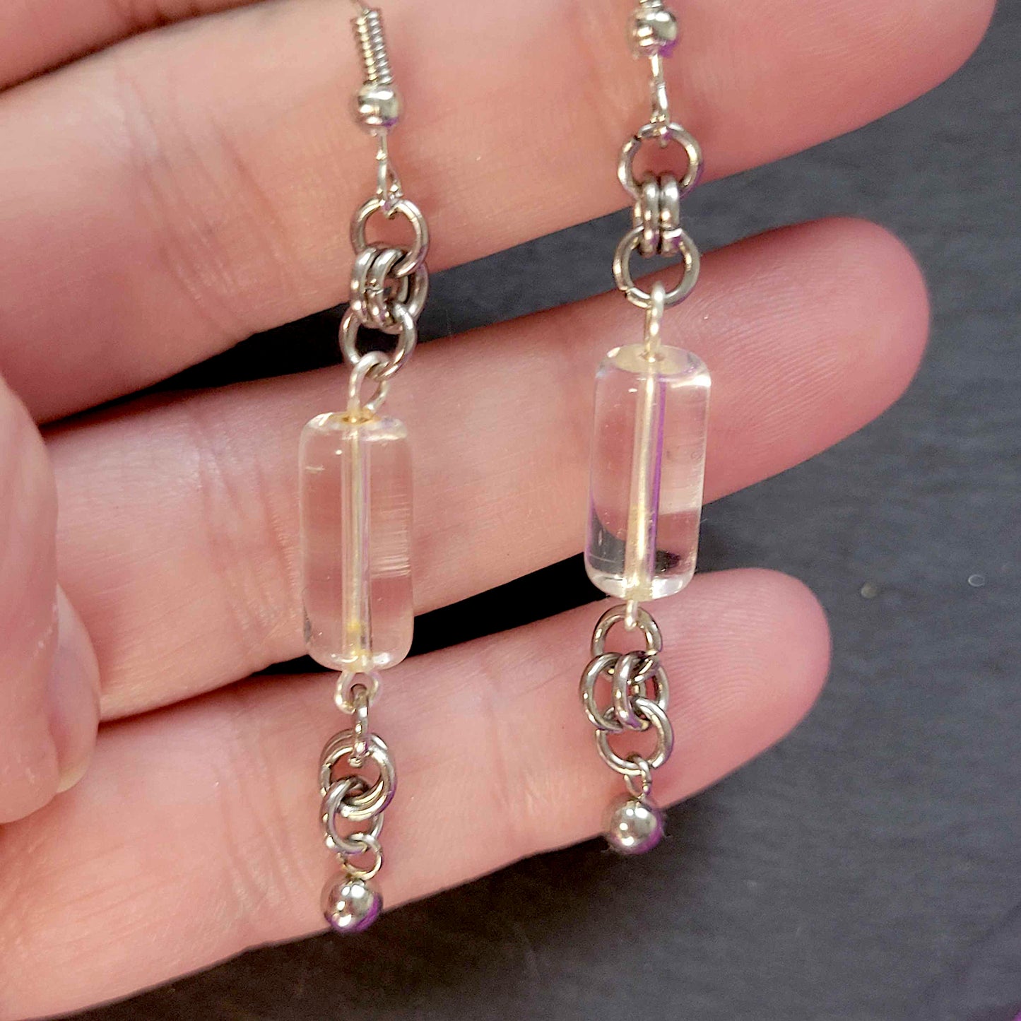 Clear bead and chain earrings