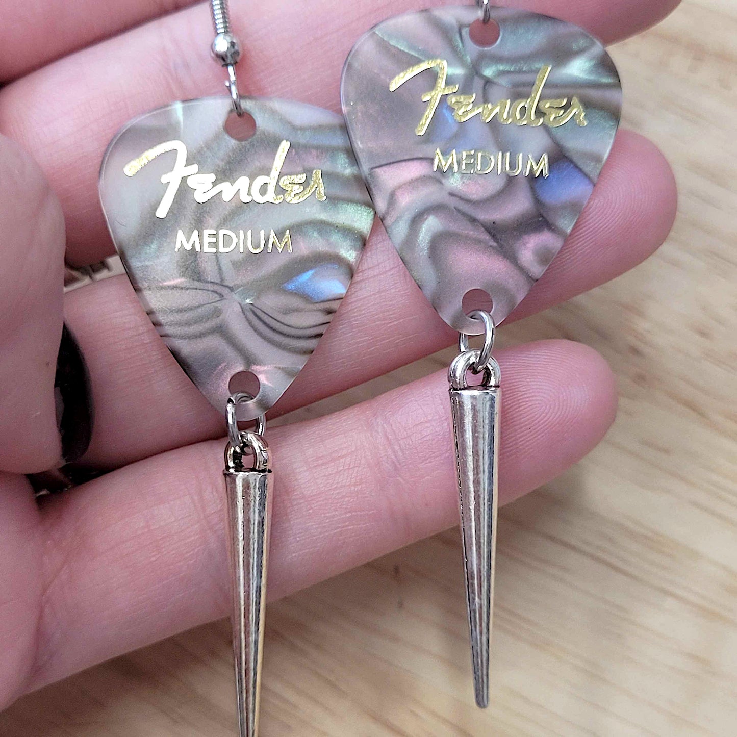 Fender guitar pick earrings with spike