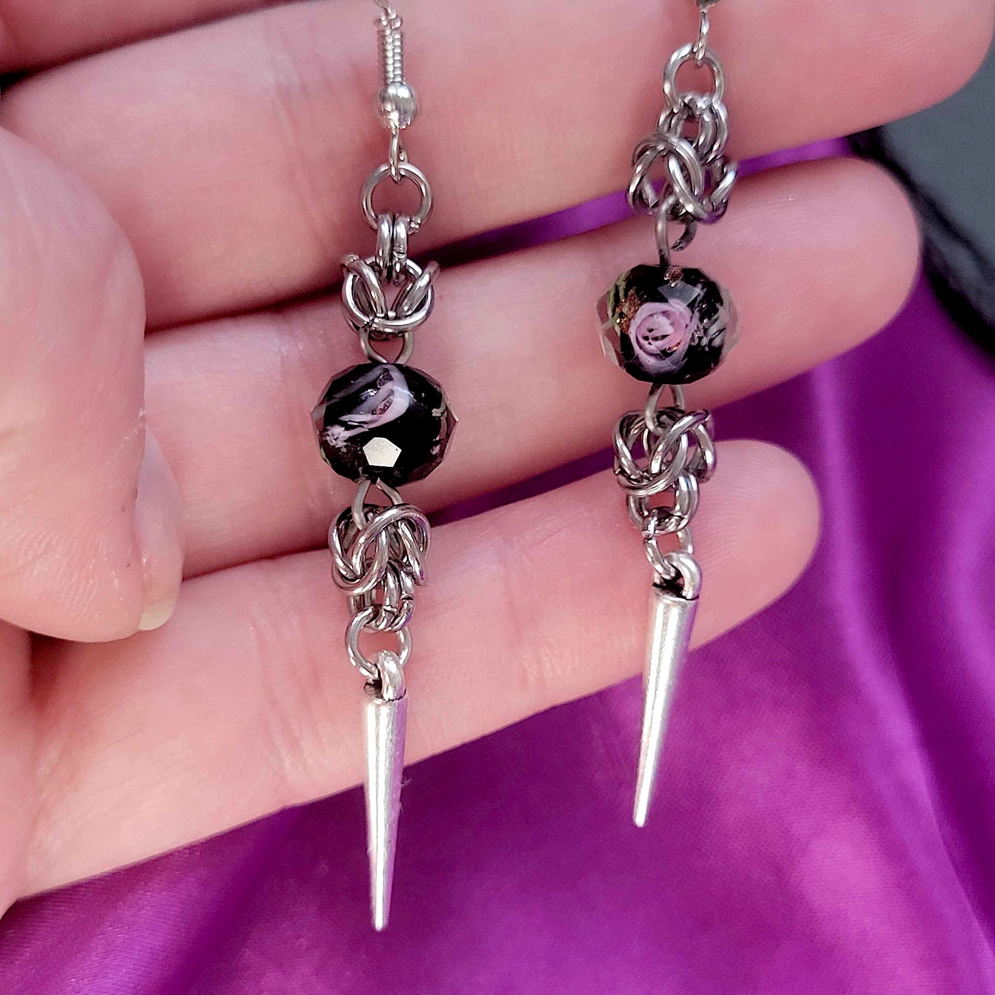 Floral bead and spike earrings