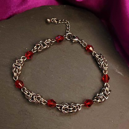 Simple byzantine bracelet with red beads