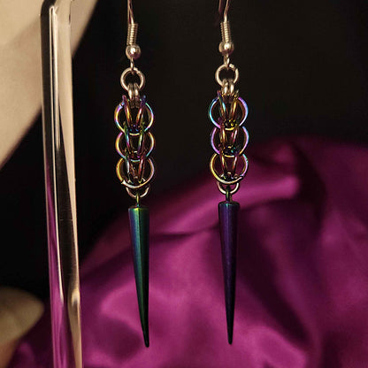 Anodized steel full persian spike earrings