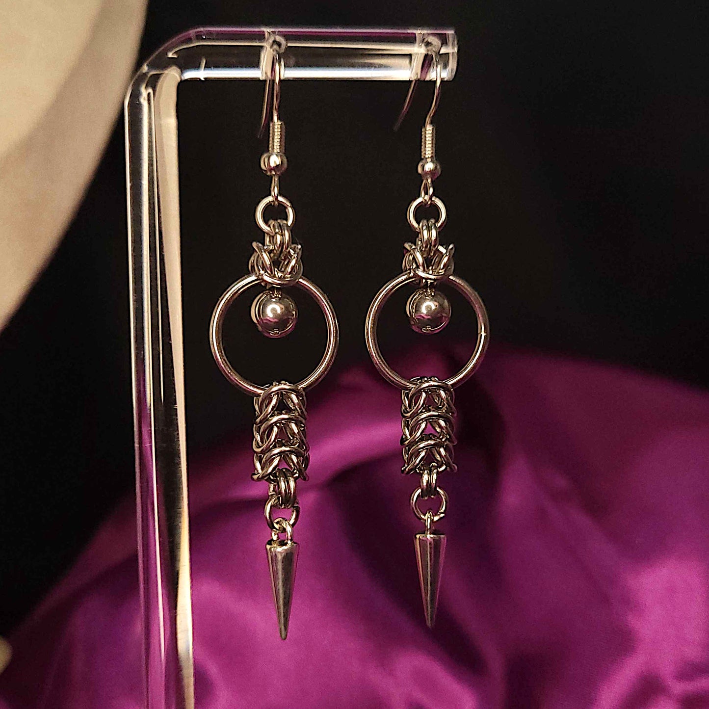 Box chain mid loop ball and small spike earrings