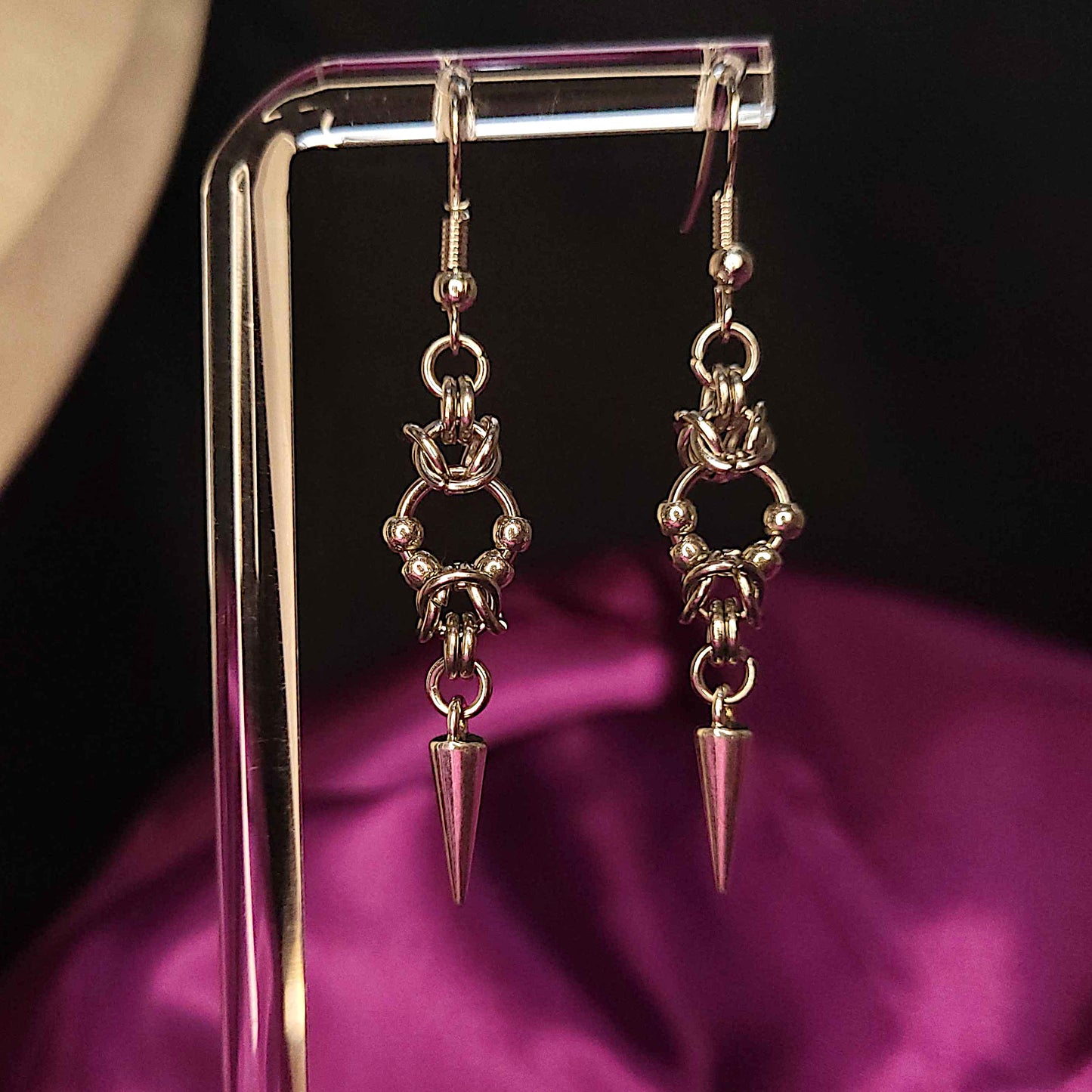 Mid loop beaded byzantine and spike earrings