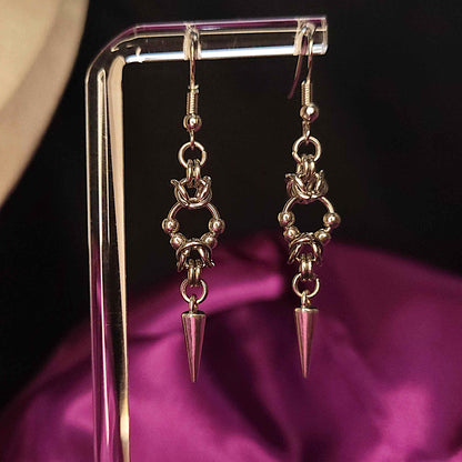 Mid loop beaded byzantine and spike earrings