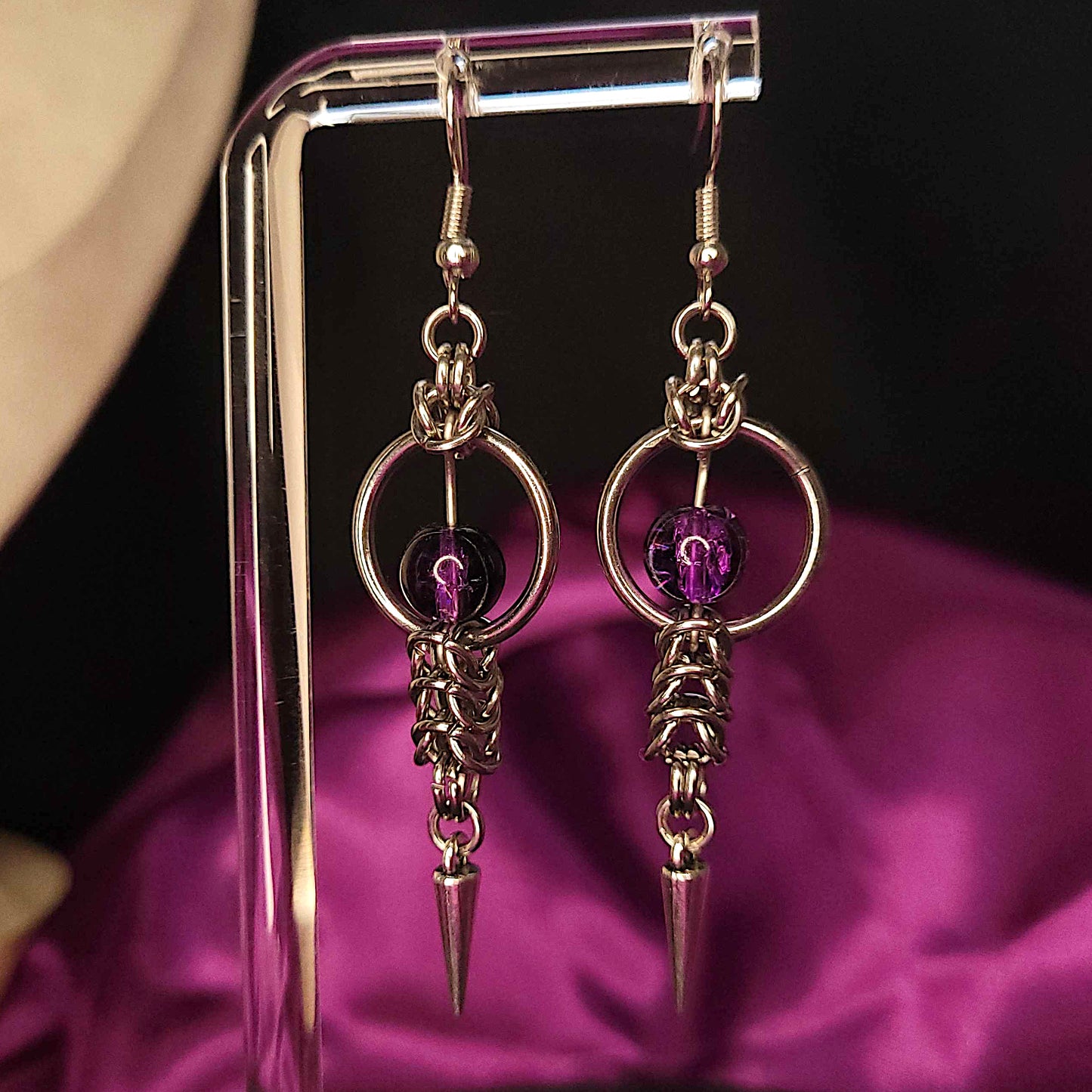 Purple aurora box chain mid loop earrings