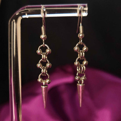 Beaded simple chain and spike earrings