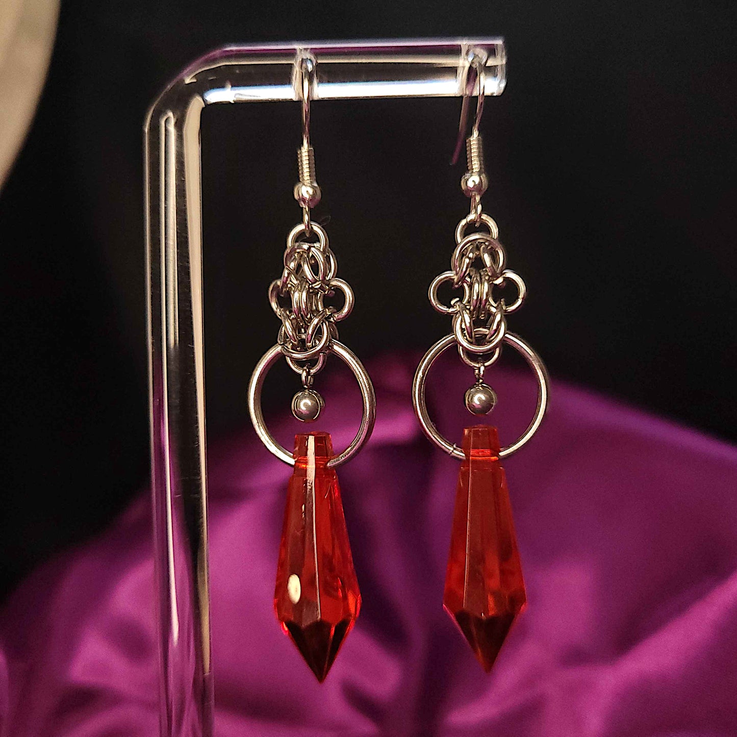 Large loop byzantine red gem earrings