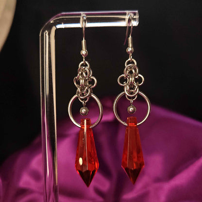 Large loop byzantine red gem earrings