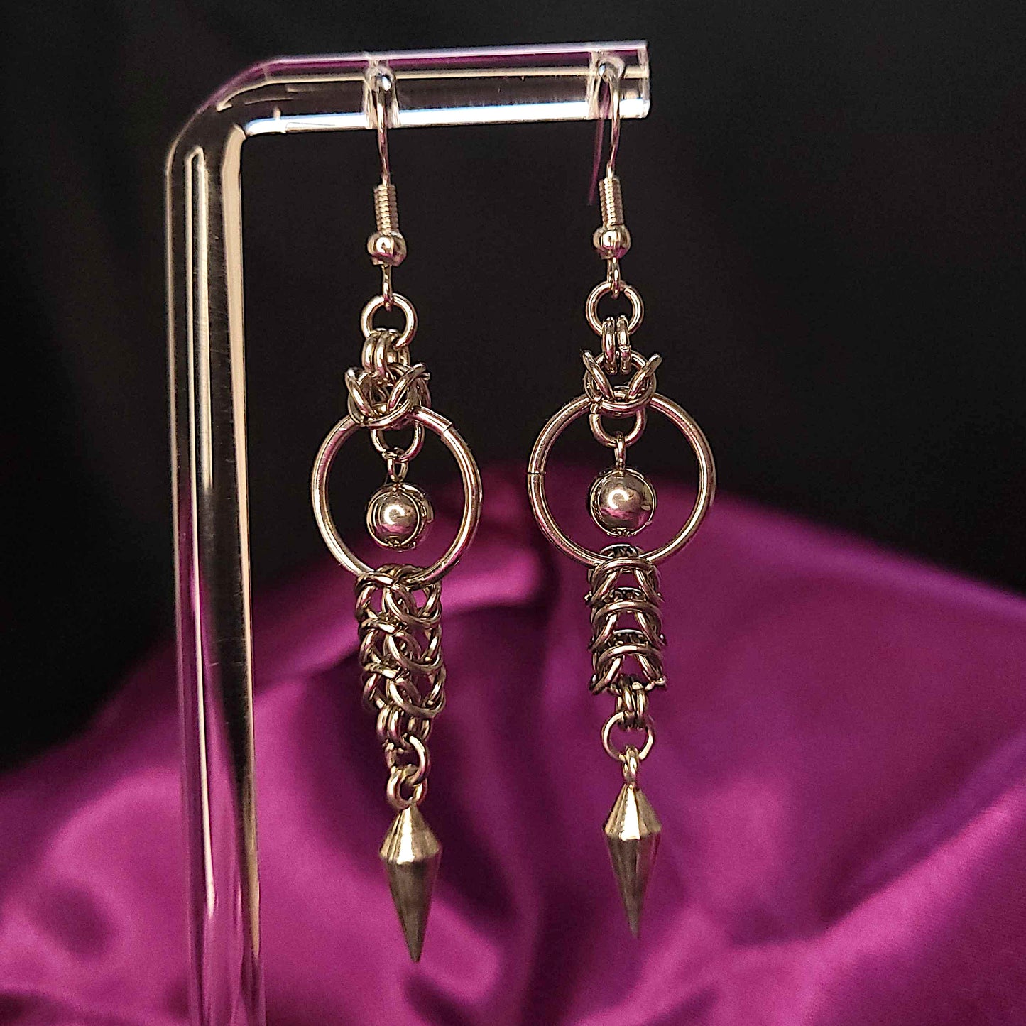 Mid loop ball and spike box chain earrings