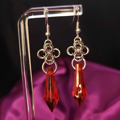 Byzantine flower and red gem drop earrings