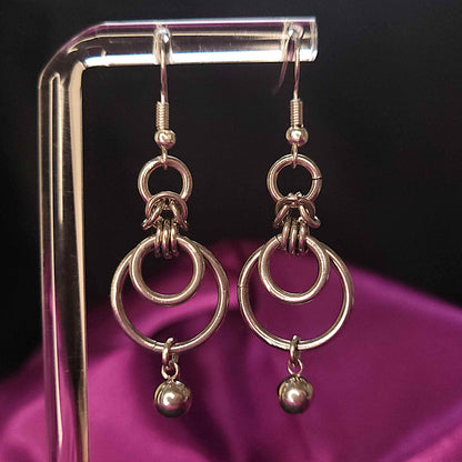 Double loop and ball charm chainmaille earrings
