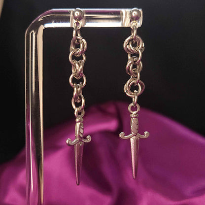 Mini mobius and dagger chainmaille stud earrings