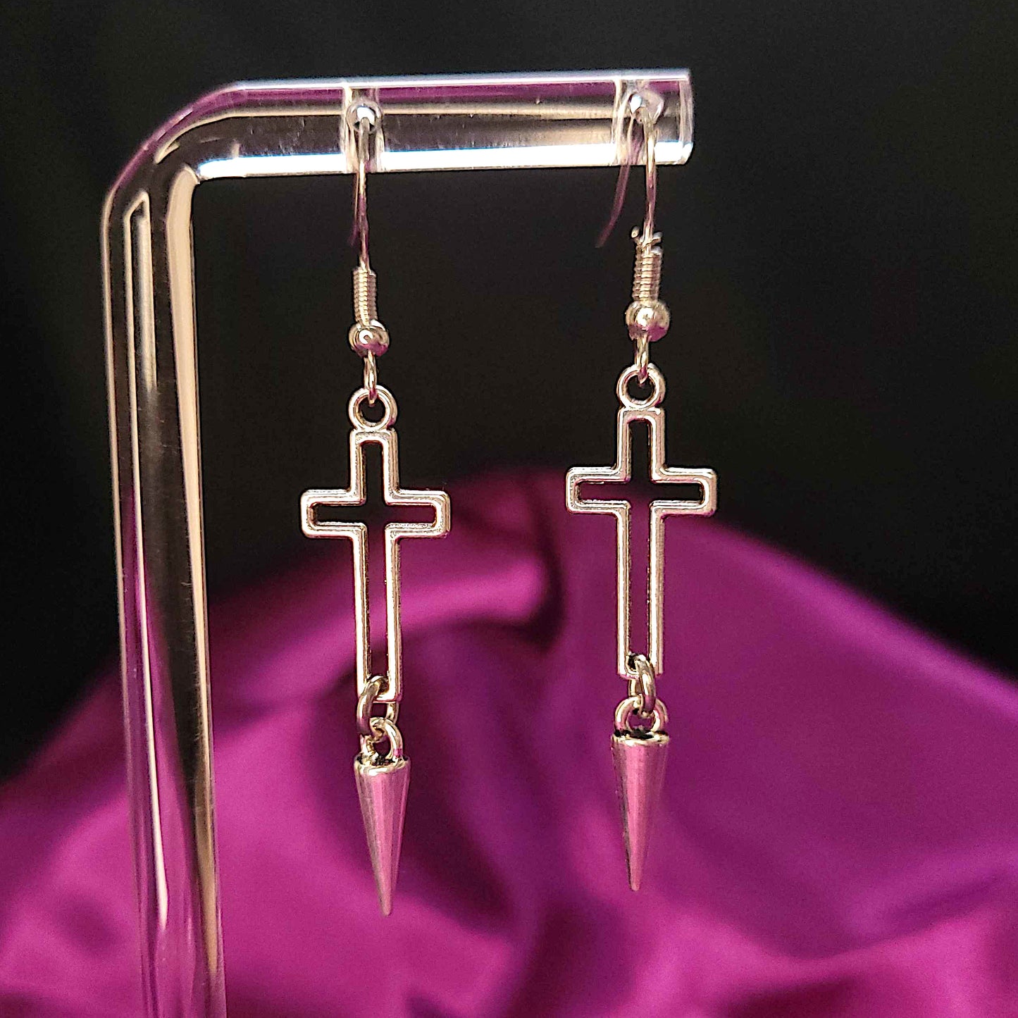 Gothic hollow cross and spike earrings