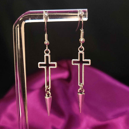 Gothic hollow cross and spike earrings