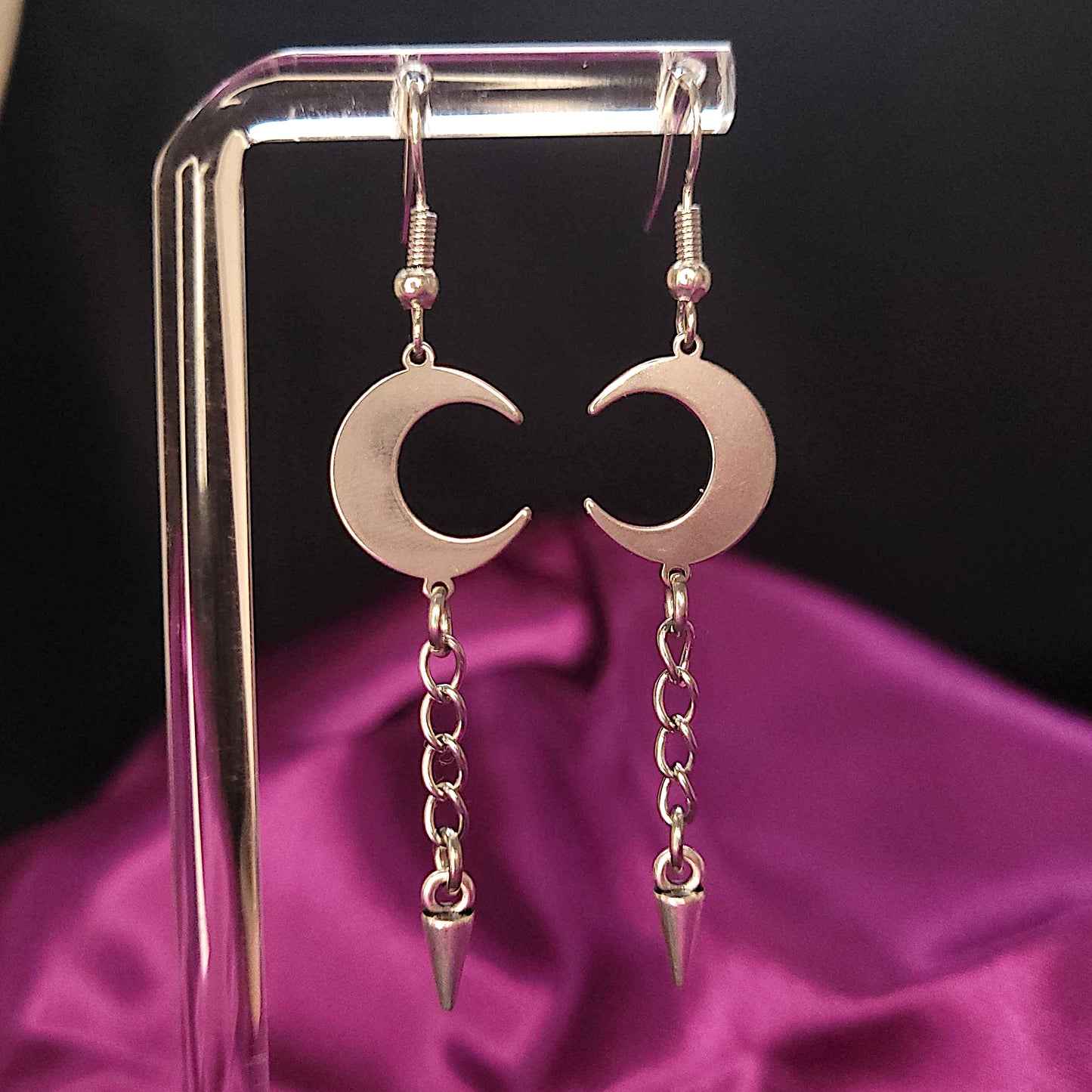 Gothic moon chain and spike earrings