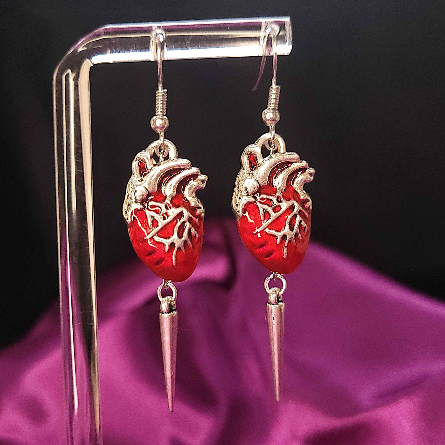 Gothic anotomical heart charm earrings with spike