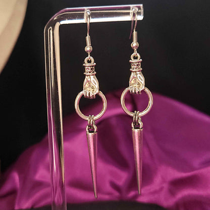 Gothic hand loop and spike earrings