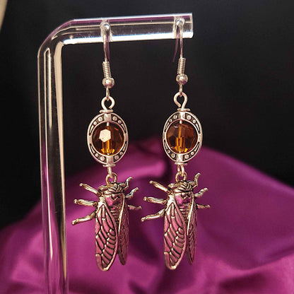 Gothic cicada bug and bead earrings