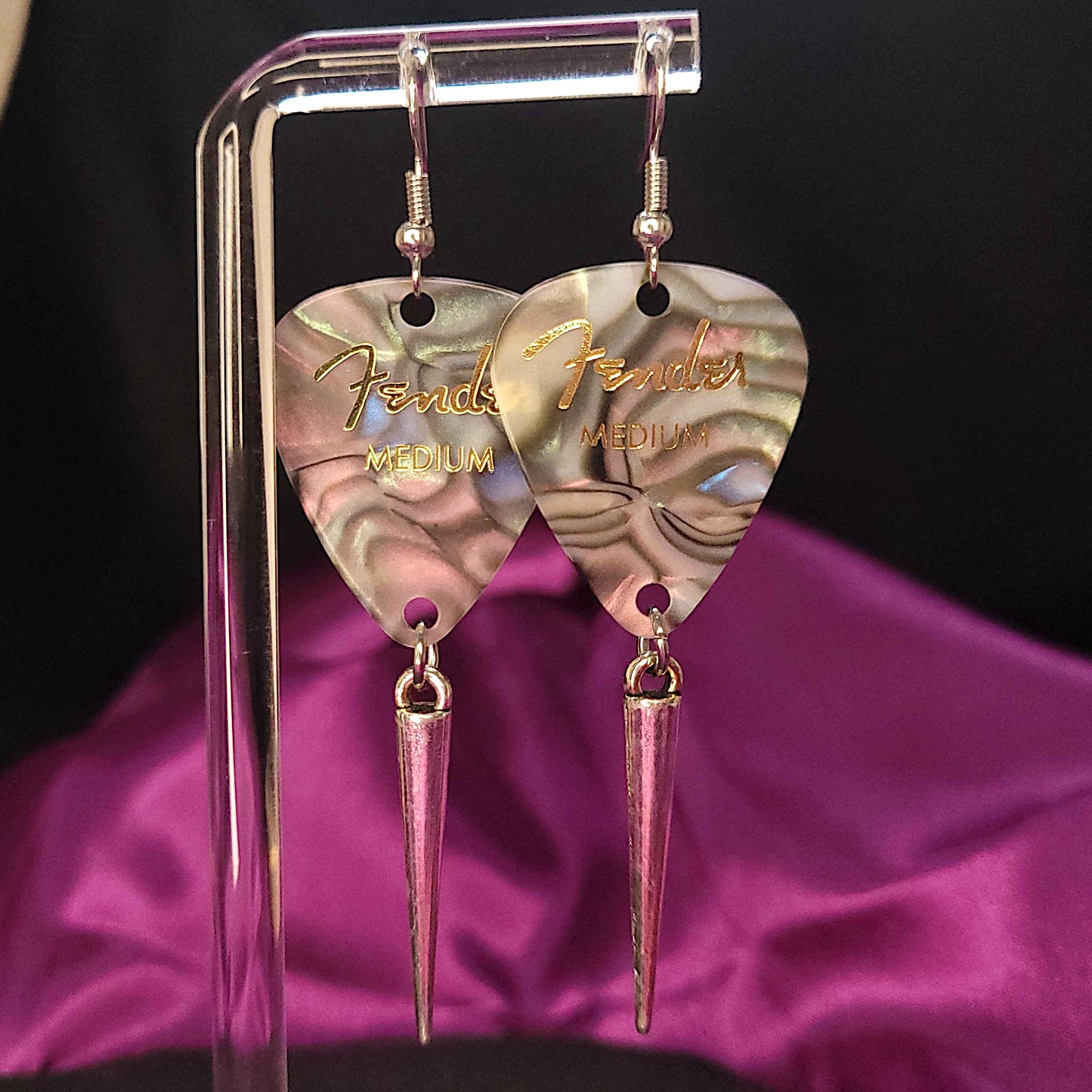 Fender guitar pick earrings with spike
