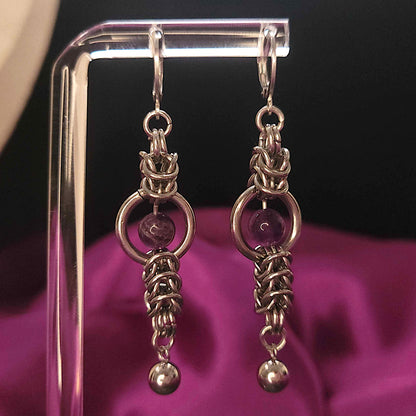 Amethyst mid loop box chain earrings