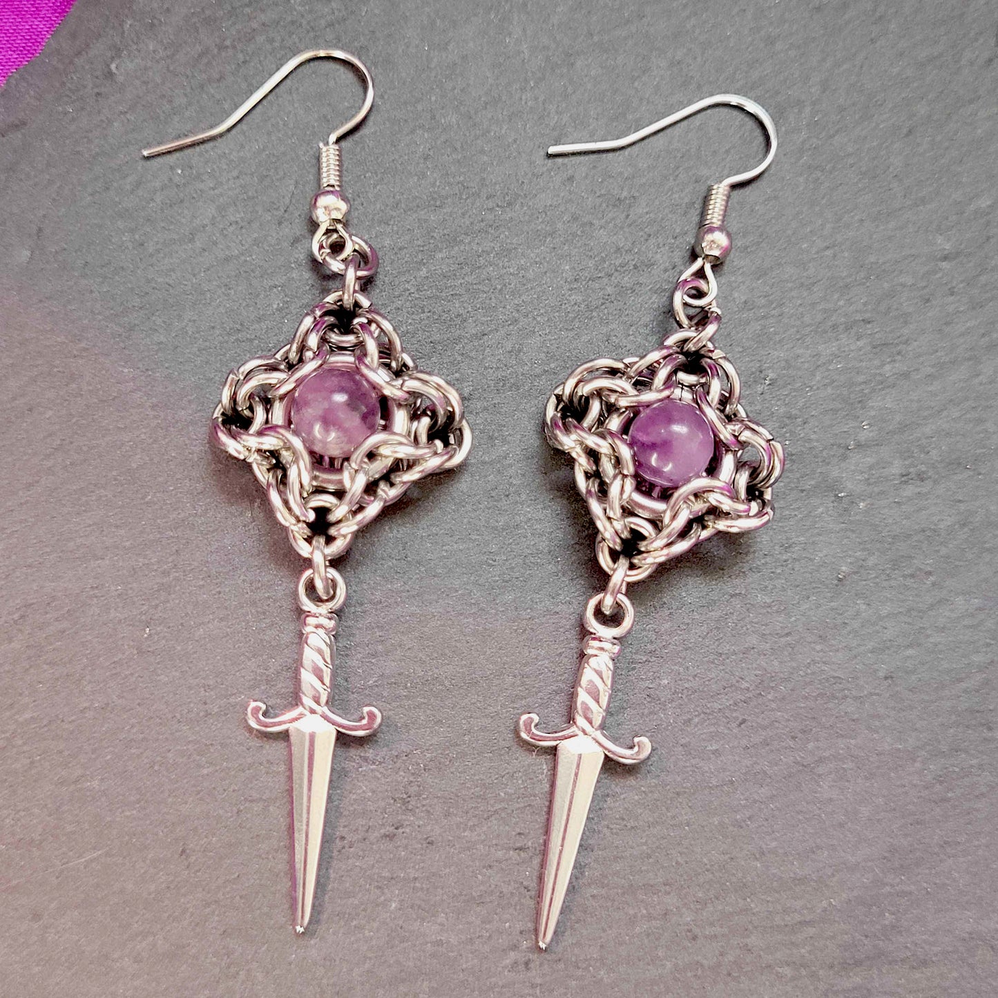 Byzantine amethyst & dagger earrings