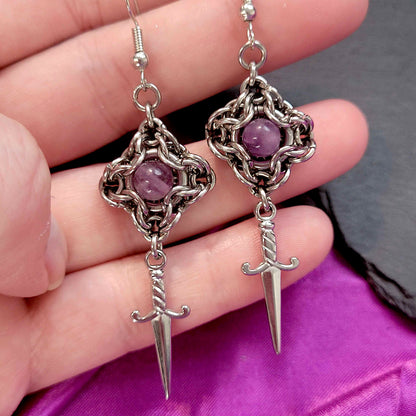 Byzantine amethyst & dagger earrings