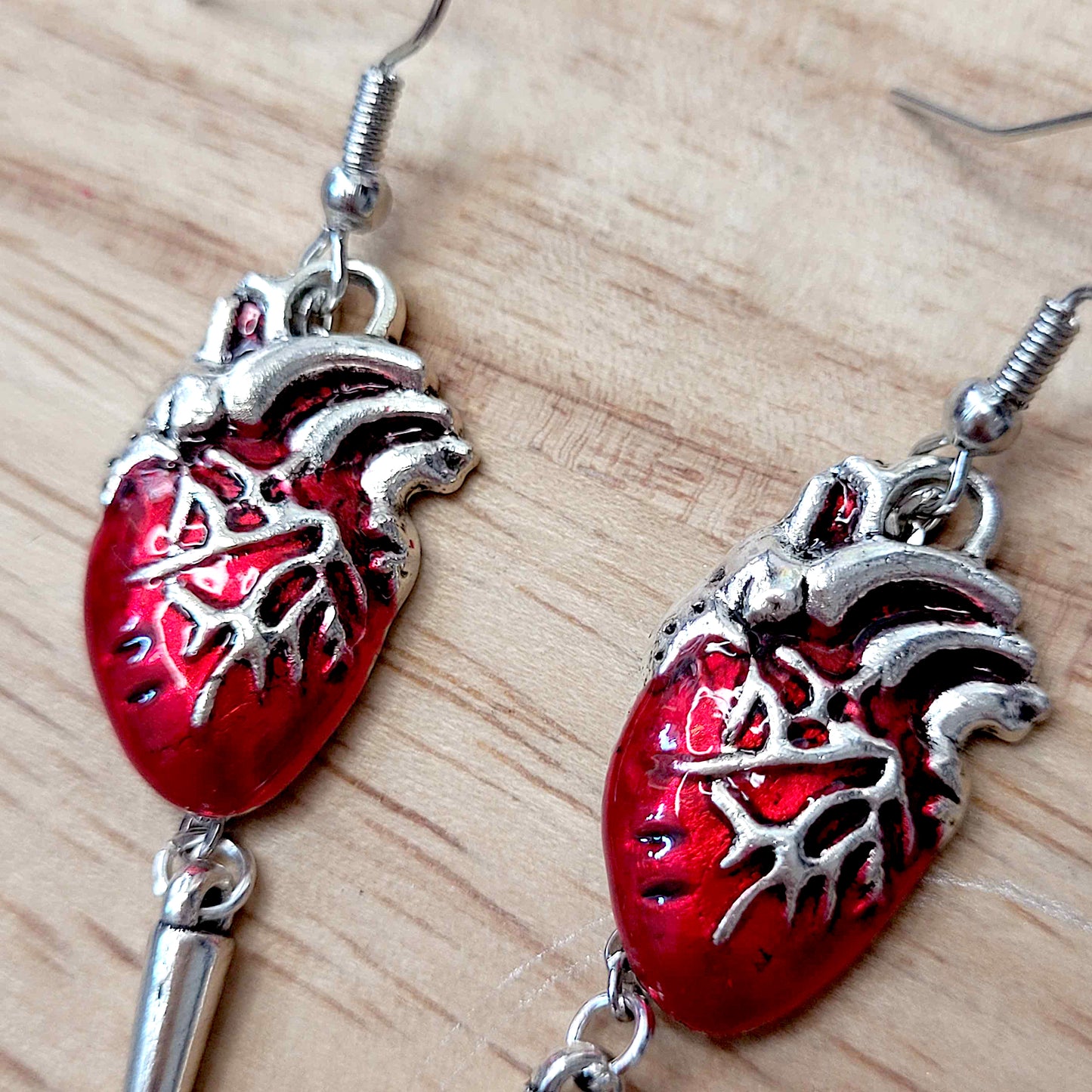 Gothic anotomical heart charm earrings with spike