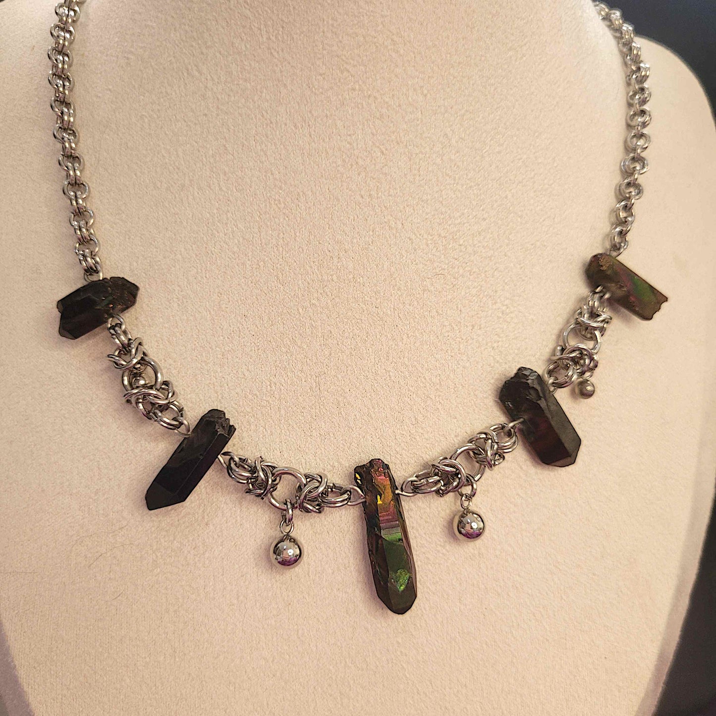 Aura quartz and byzantine necklace