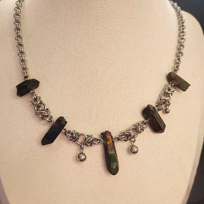 Aura quartz and byzantine necklace