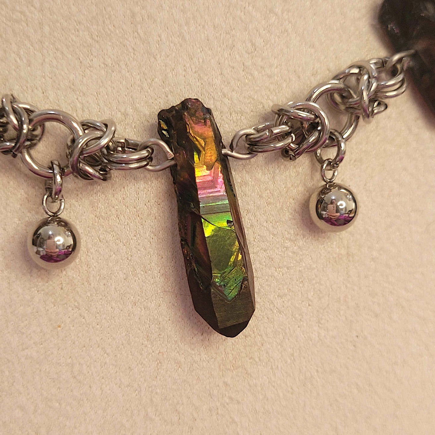 Aura quartz and byzantine necklace