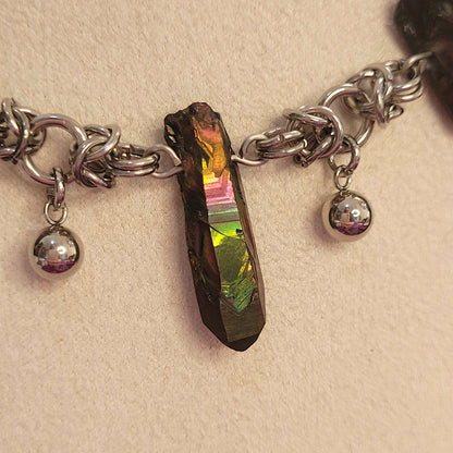 Aura quartz and byzantine necklace