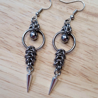 Box chain mid loop ball and small spike earrings