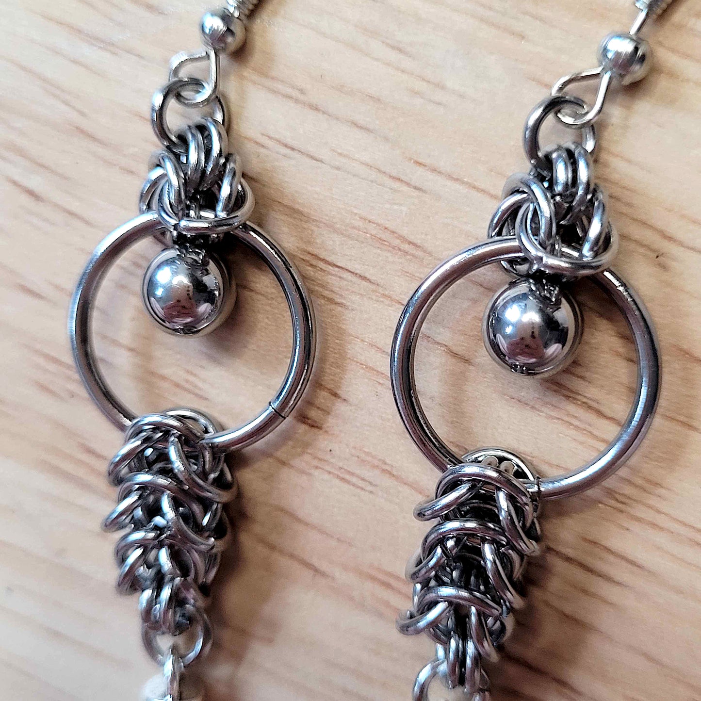 Box chain mid loop ball and small spike earrings