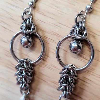 Box chain mid loop ball and small spike earrings