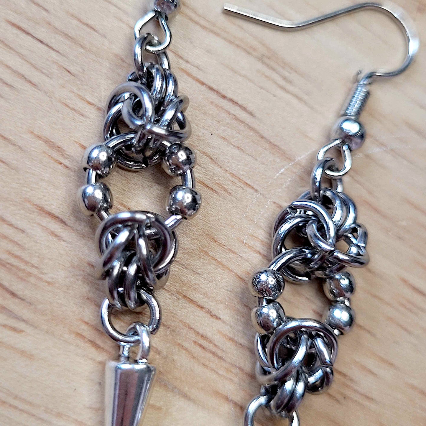 Mid loop beaded byzantine and spike earrings