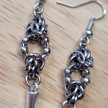 Mid loop beaded byzantine and spike earrings