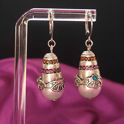 Silver bell and pearl earrings
