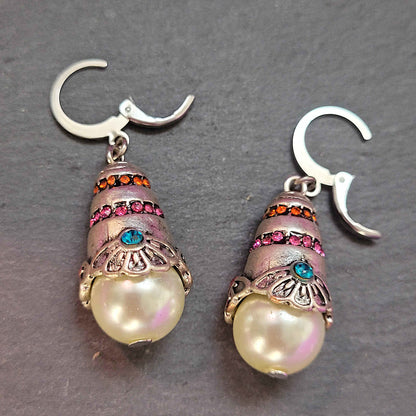 Silver bell and pearl earrings