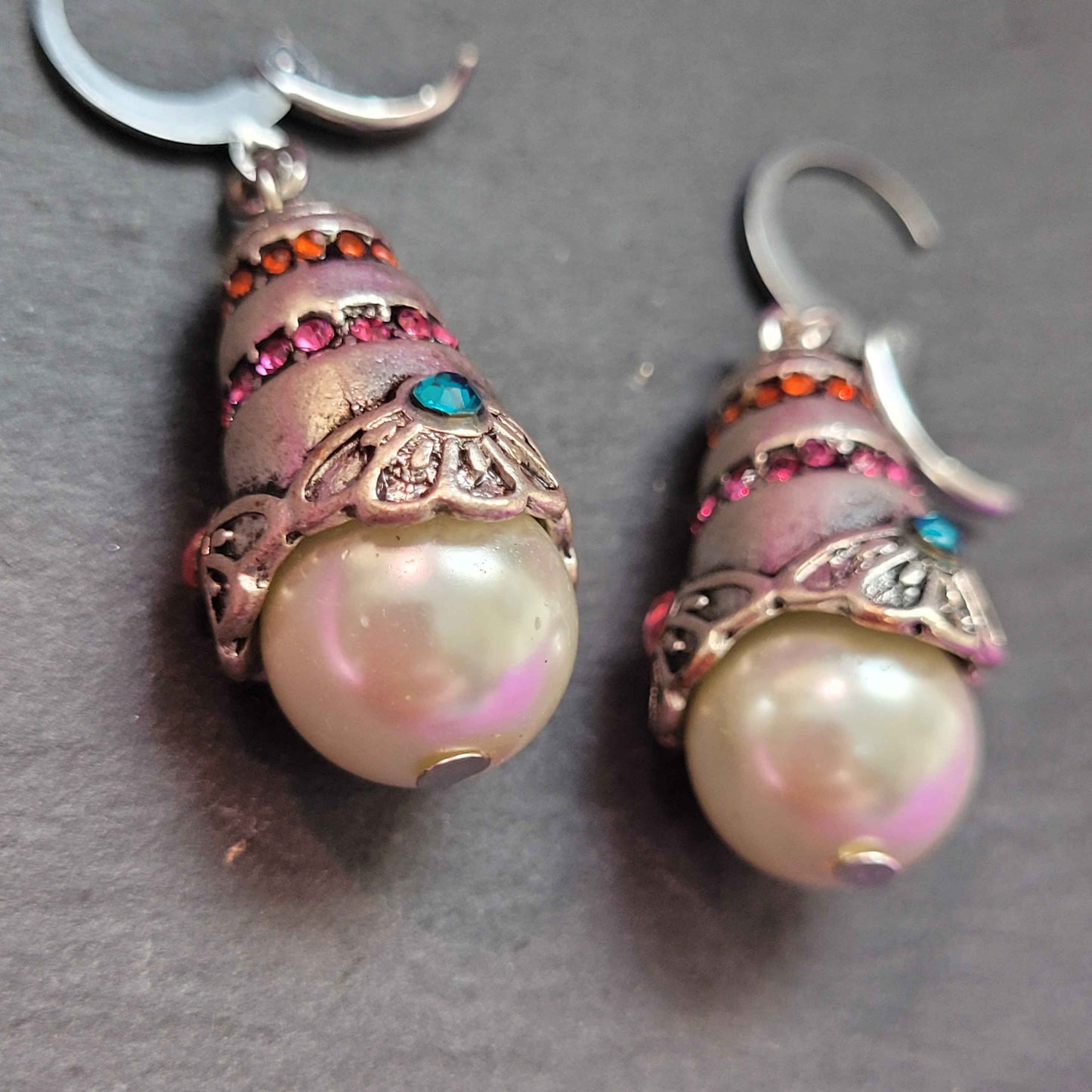 Silver bell and pearl earrings