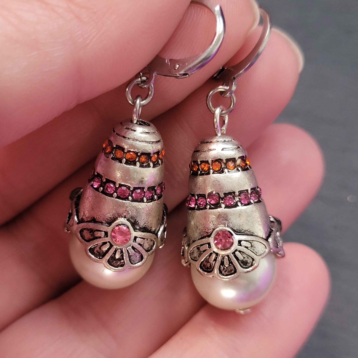 Silver bell and pearl earrings