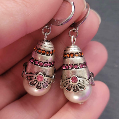 Silver bell and pearl earrings