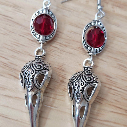 Gothic raven skull charm earrings with bead