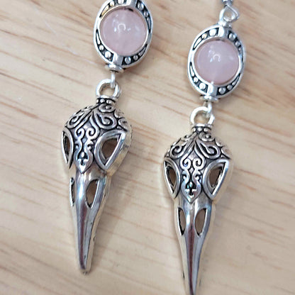Gothic raven skull charm earrings with bead