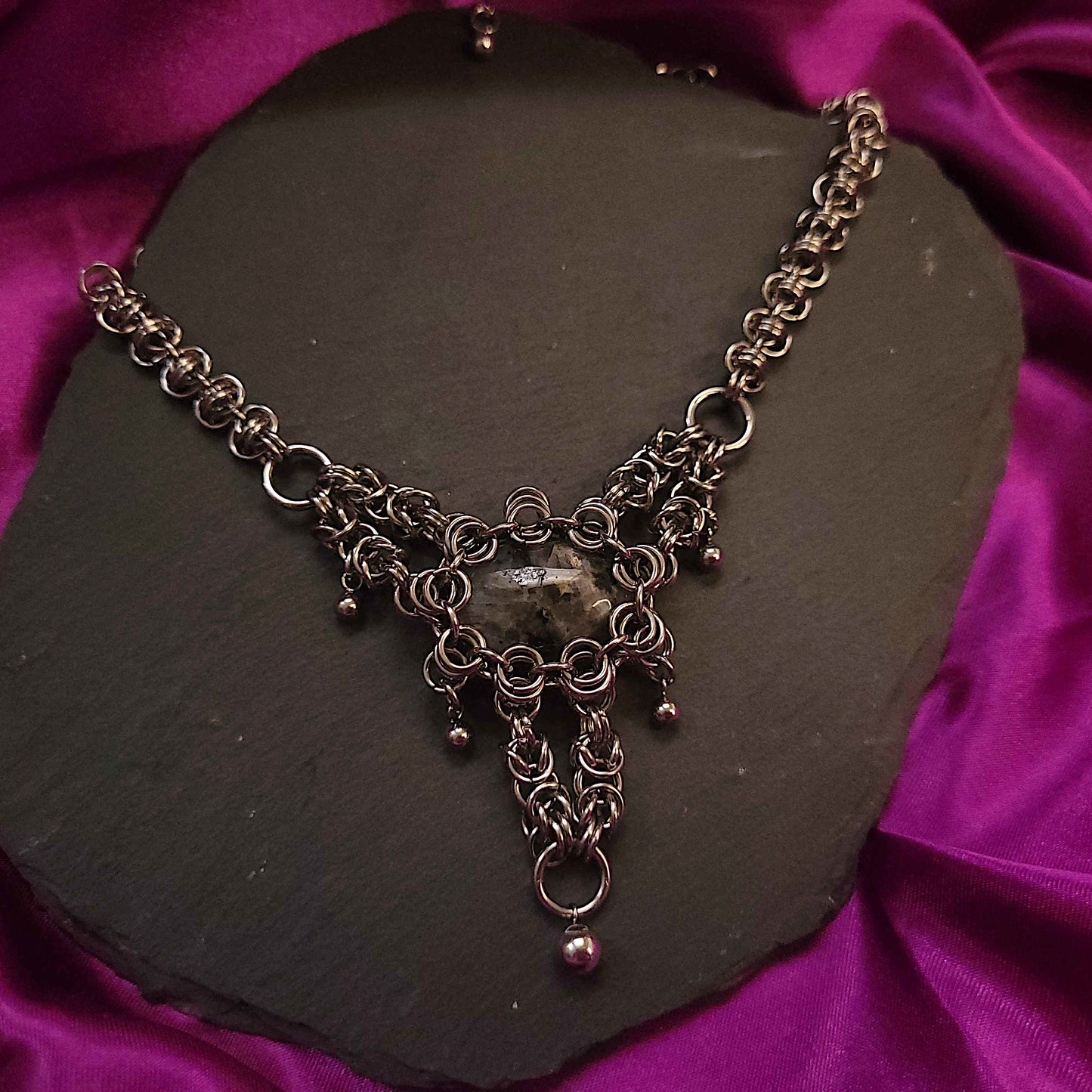 Black wrapped cabochon and byzantine necklace