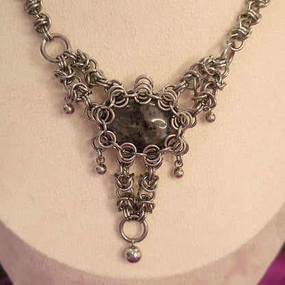 Black wrapped cabochon and byzantine necklace