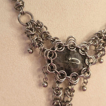 Black wrapped cabochon and byzantine necklace