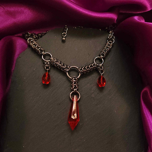 Red crystal and box chain necklace